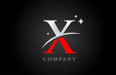 Şirket ve şirket için kırmızı ve beyaz renkli X alfabesi harfi logosu. Yıldızlı yaratıcı tasarım. Logoti ya da damgalama için kullanılabilir.
