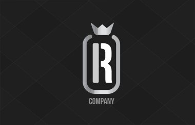 Şirket ve şirket için R gümüş kral alfabe harfi logosu. Gri renkli lüks tasarım. Bir marka veya ürün için simge olarak kullanılabilir