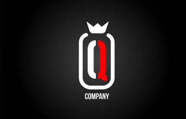 Şirket için Q alfabesi harfi logosu ve şirket siyah ve beyaz renklerde. Kral tacıyla birlikte yaratıcı ikon tasarımı. Logoti ya da damgalama için kullanılabilir.