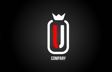 Şirket ve şirket için siyah beyaz renkli U alfabesi harfi logosu. Kral tacıyla birlikte yaratıcı ikon tasarımı. Logoti ya da damgalama için kullanılabilir.
