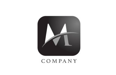 Şirket ve şirket için M siyah beyaz harf logosu. Yuvarlak kare dizaynlı. Uygulama ya da düğme simgesi olarak kullanılabilir
