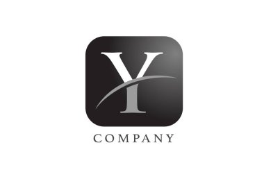Şirket ve şirket için Y siyah beyaz alfabe harfi logosu. Yuvarlak kare dizaynlı. Uygulama ya da düğme simgesi olarak kullanılabilir
