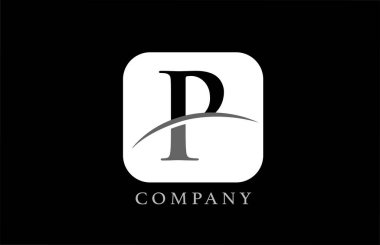 Şirket ve şirket için siyah-beyaz P harfi logosu. Basit yuvarlak kare dizaynlı. Uygulama ya da düğme simgesi olarak kullanılabilir
