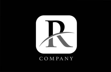 Şirket ve şirket için siyah ve beyaz R alfabesi harfi logosu. Basit yuvarlak kare dizaynlı. Uygulama ya da düğme simgesi olarak kullanılabilir