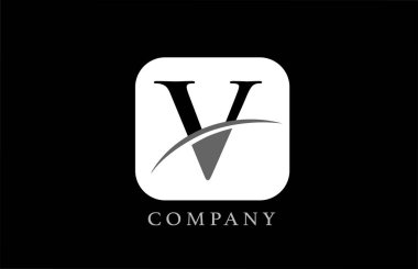 Şirket ve şirket için siyah-beyaz V alfabe harfi logosu. Basit yuvarlak kare dizaynlı. Uygulama ya da düğme simgesi olarak kullanılabilir