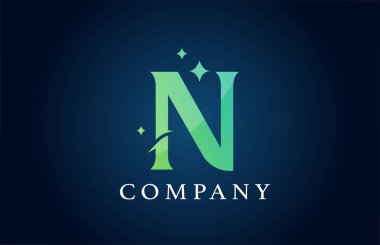 İş için N mavi gradyan alfabe harfi logosu. Yaratıcı kurumsal kimlik ve harfler. Yıldızlı markalaşma tasarımı