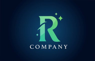 İş için R mavi gradyan alfabe harfi logosu. Yaratıcı kurumsal kimlik ve harfler. Yıldızlı markalaşma tasarımı