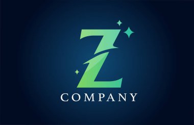 İş için Z mavi gradyan alfabe harfi logosu. Yaratıcı kurumsal kimlik ve harfler. Yıldızlı markalaşma tasarımı