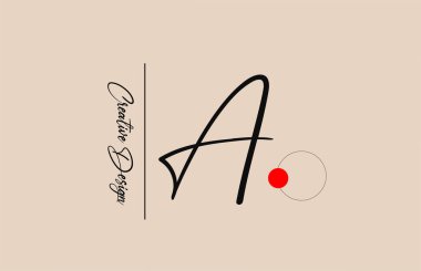 İş için bir alfabe harfi logosu. Şirket kimliği ve harfleri için zarif yaratıcı yazı tipi. Kırmızı nokta ve el yazısıyla markalaştırma simgesi