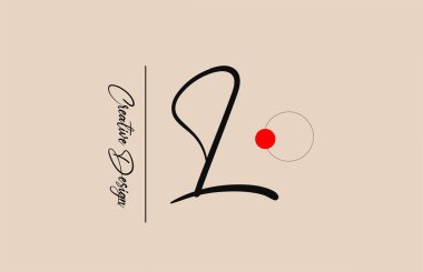 İş için L alfabesi harfi logosu. Şirket kimliği ve harfleri için zarif yaratıcı yazı tipi. Kırmızı nokta ve el yazısıyla markalaştırma simgesi