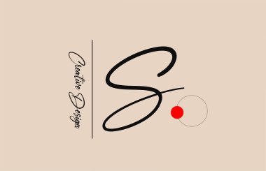 İş için S alfabesi harfi logosu. Şirket kimliği ve harfleri için zarif yaratıcı yazı tipi. Kırmızı nokta ve el yazısıyla markalaştırma simgesi