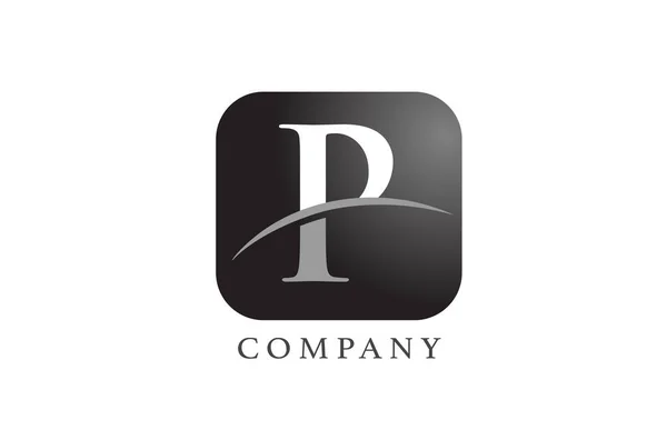 P公司和公司的黑色白色字母标识 四舍五入的方格设计 可用于应用程序或按钮图标 — 图库矢量图片