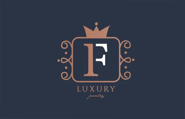 F大写字母标识图标 白色和蓝色 奢侈品公司和企业的王冠创意设计 — 图库矢量图片