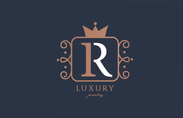 Rモノグラムアルファベット文字のロゴアイコン白と青の色で 高級企業やビジネスのための王冠と創造的なデザイン — ストックベクタ
