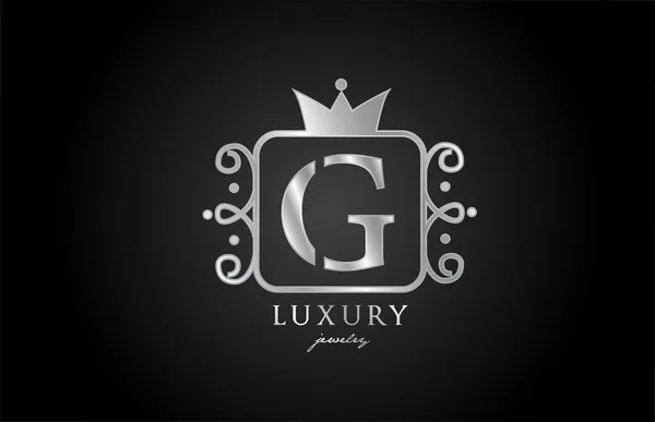 G单字银金属字母标识 豪华企业和公司具有王冠的创意图标设计 — 图库矢量图片