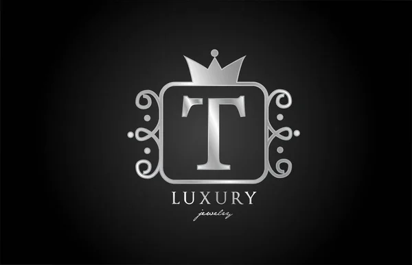 T字母表银字母标识 豪华企业和公司具有王冠的创意图标设计 — 图库矢量图片