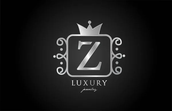 Z单字银金属字母标识 豪华企业和公司具有王冠的创意图标设计 — 图库矢量图片