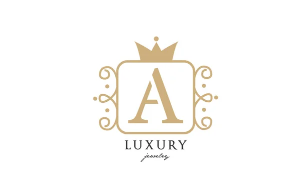 一个简单的黄色英文字母标识 为奢侈品公司和企业设计具有王冠的创意图标 — 图库矢量图片