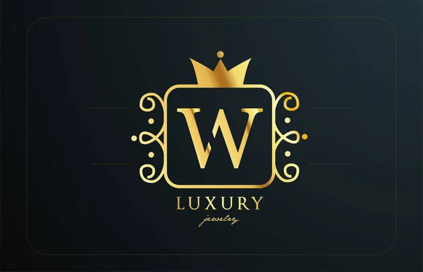 Wモノグラム黄金の金属アルファベット文字のロゴ 高級ビジネスや企業のための王冠と創造的なアイコンのデザイン — ストックベクタ