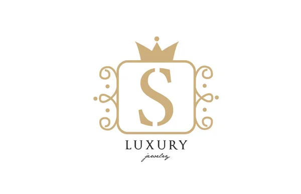 S简单的黄色单字字母标识 为奢侈品公司和企业设计具有王冠的创意图标 — 图库矢量图片