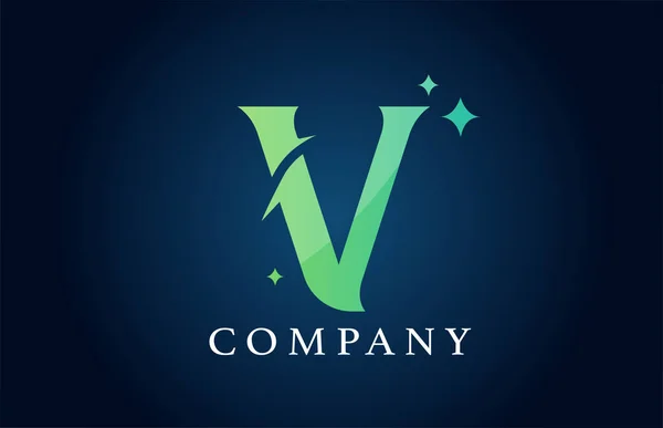 商业用V蓝色绿色梯度字母标识 创新的企业身份和字母 星光公司品牌设计 — 图库矢量图片