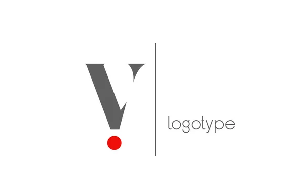 Vレッドホワイトグレービジネスのためのユニークなアルファベット文字のロゴ 創造的な企業アイデンティティとレタリング 赤ドットで会社のブランドアイコンのデザイン — ストックベクタ