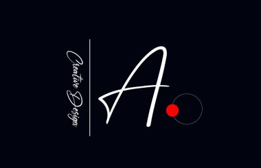 A letter alphabet logo for business. Elegant creative font for corporate identity and lettering in black and white. Company branding icon with red dot and handwritten design clipart