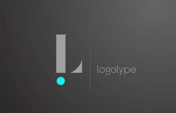 ビジネス用のLグレーのアルファベット文字のロゴ ユニークなコーポレートアイデンティティとレタリング 青い点と線で会社のアイコンのブランディングデザイン — ストックベクタ
