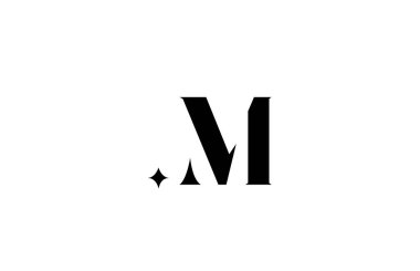 Yıldız ile iş yapmak için siyah ve beyaz M alfabesi harfi logosu. Şirket için yaratıcı harfler. Şirket kimlik etiketleme simgesi tasarımı 