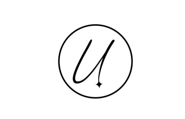 Yıldız ve daire ile iş yapmak için U harfi logosu. Şirket için basit zarif harfler. Siyah-beyaz kurumsal kimlik simgesi tasarımı