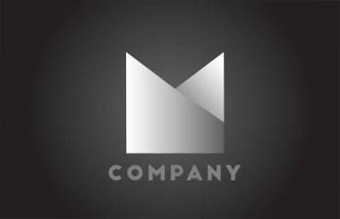 iş için siyah ve beyaz M geometrik alfabe harfi logosu. Fütüristik tasarımı ve şirket gradyanı olan kurumsal yazılar.