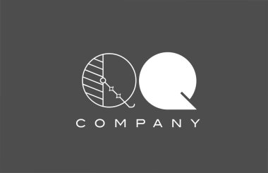 Şirket için geometrik QQ gri beyaz alfabe harfi simgesi. İş ve şirket için farklı tarz kombinasyon tasarımı