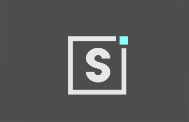 Gri S alfabesi harfi logo simgesi. Şirket ve iş kimliği için mavi noktalı kare tasarım