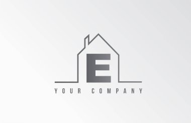 E ev alfabesi simge harf dizaynı. Bir emlak şirketinin evi. İnce çizgili iş kimliği 