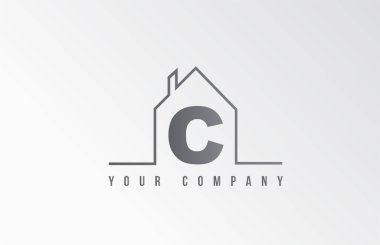 C ev alfabesi simge harf dizaynı. Bir emlak şirketinin evi. İnce çizgili iş kimliği 