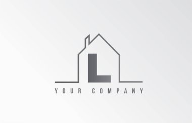 L ev alfabesi logo harf tasarımı. Bir emlak şirketinin evi. İnce çizgili iş kimliği 