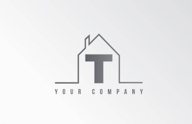 T ev alfabesi logo simgesi harf tasarımı. Bir emlak şirketinin evi. İnce çizgili iş kimliği 