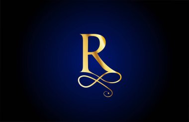 Altın R zarif monogram alfabe harfi logo ikonu tasarımı. Lüks ürünler ve şirketler için klasik şirket tasarımı