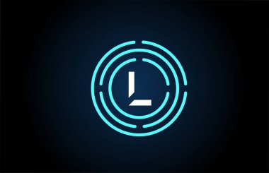 Mavi daireli L beyaz simge harfi tasarımı. Alfabe logosu tasarımı. Ürün ve şirket için markalaşma