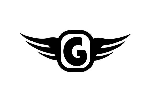 G字母表的企业和公司的标志 有翅膀和黑白颜色 简单设计的企业编程语言和图标字体 — 图库矢量图片