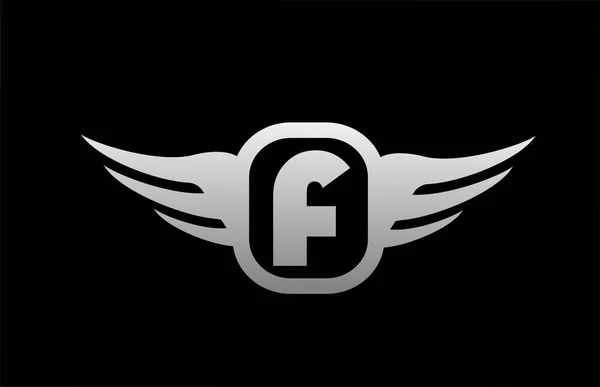 Алфавит Буква Логотип Бизнеса Компании Крыльями Черный Белый Серый Цвет — стоковый вектор