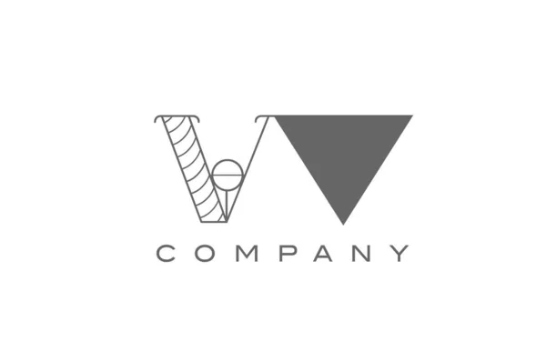 幾何学的なスタイルの会社のためのV Vvグレーの白いアルファベットのロゴアイコン 企業やビジネスのための創造的な文字の組み合わせデザイン — ストックベクタ