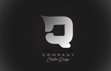 Q beyaz gradyan alfabe harf simgesi simgesi siyah arkaplan. Şirket ve iş dünyası için yaratıcı tasarım