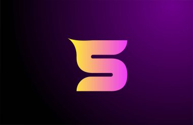 Mor sarı S, markalaşma ve iş için yaratıcı alfabe harfi logosu. Simge kurumsal kimliği için tasarım