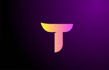 Markalaşma ve iş için mor sarı T gradyan alfabe harfi logosu. Simge kurumsal kimliği için tasarım