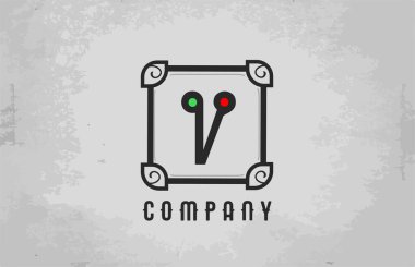 Şirket ve iş için V siyah ve beyaz klasik alfabe harfi simgesi. Şirket için yaratıcı tasarım