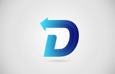 Şirket ve iş için mavi gradyan ok D alfabesi harf simgesi simgesi. Şirket için yaratıcı tasarım