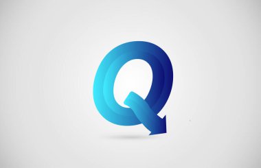 Şirket ve iş için mavi gradyan ok Q alfabesi harf simgesi simgesi. Şirket için yaratıcı tasarım