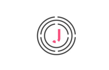Pembe J logo dizaynı daireli harf tasarımı. Alfabe simgesi tasarımı. Ürün ve şirket için markalaşma