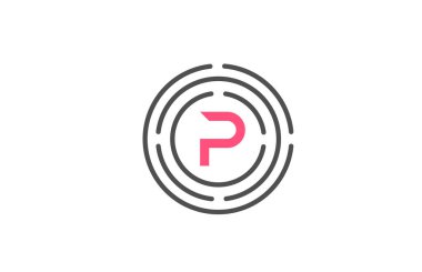 Pembe P logo dizaynlı daireli harf tasarımı. Alfabe simgesi tasarımı. Ürün ve şirket için markalaşma
